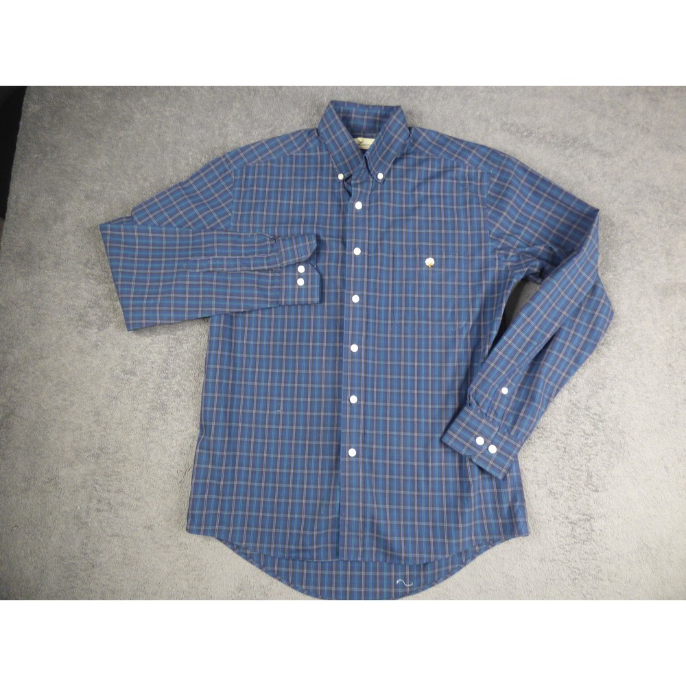 Cotton Brothers Mens Blue Green Plaid Button Down Shirt Long Sleeve Size M
